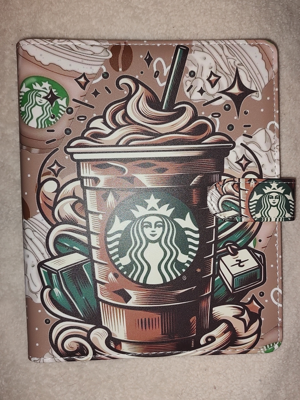 New! A5 Starbucks Brown & Green Illustrated Frappuccino Binder Notebook